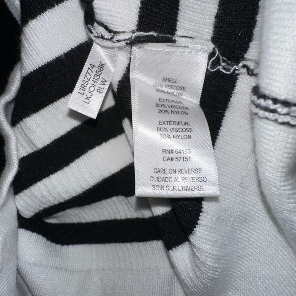 Karl Lagerfeld Paris Women’s Sweater Black & White Striped Ribbed Logo Top Sz S - Picture 5 of 7
